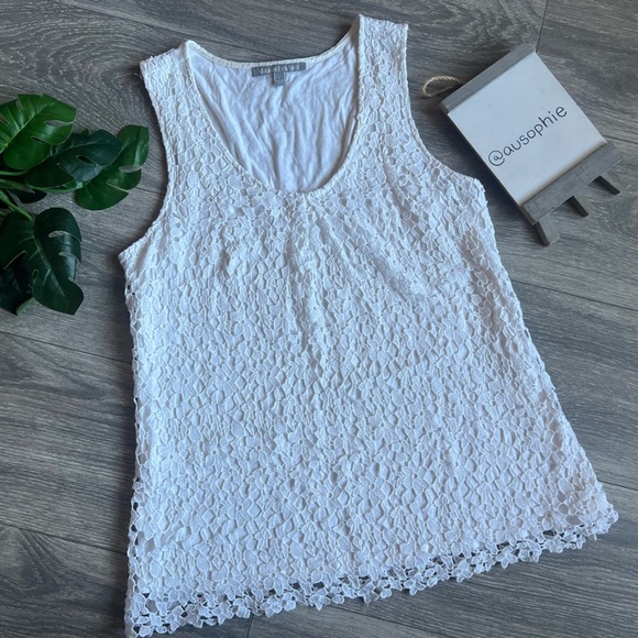 Daniel Rainn Jorgensen Crochet Overlay Sleeveless Shift Top in White. Size S - Picture 1 of 12